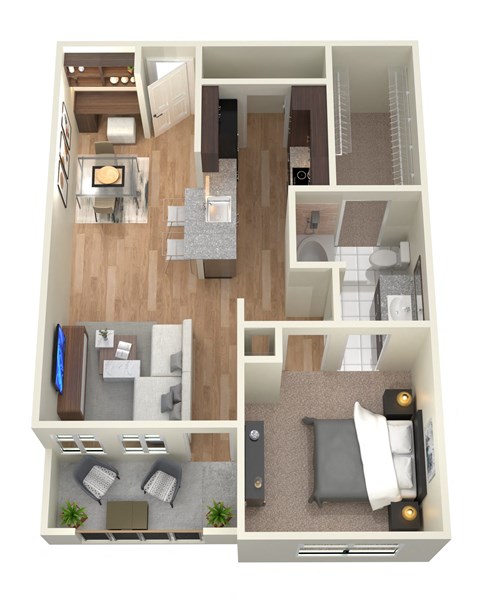 Floor plan for 1 bed, 1 bath, 714 sqft